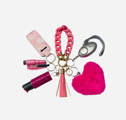 "Candy Link Pink Color" Safety and Accessory Keychain Set