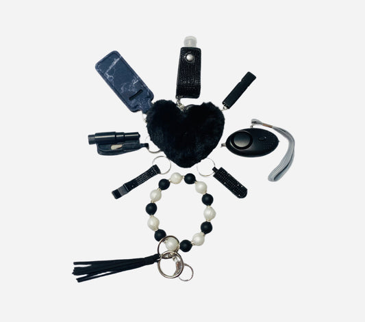 Black Silicone Bead Safety and Accessory Keychain Set