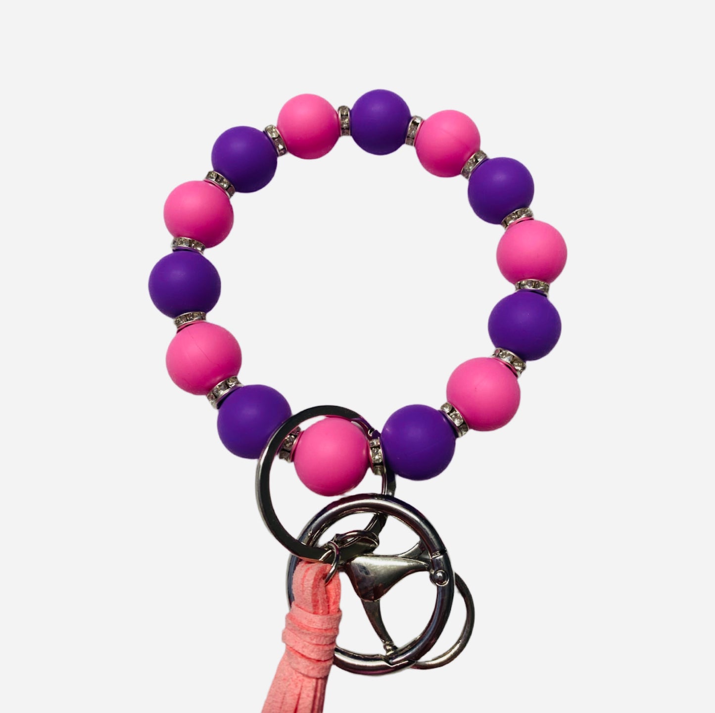 Purple and Pink Silicone Bead Safety and Accessory Keychain Set
