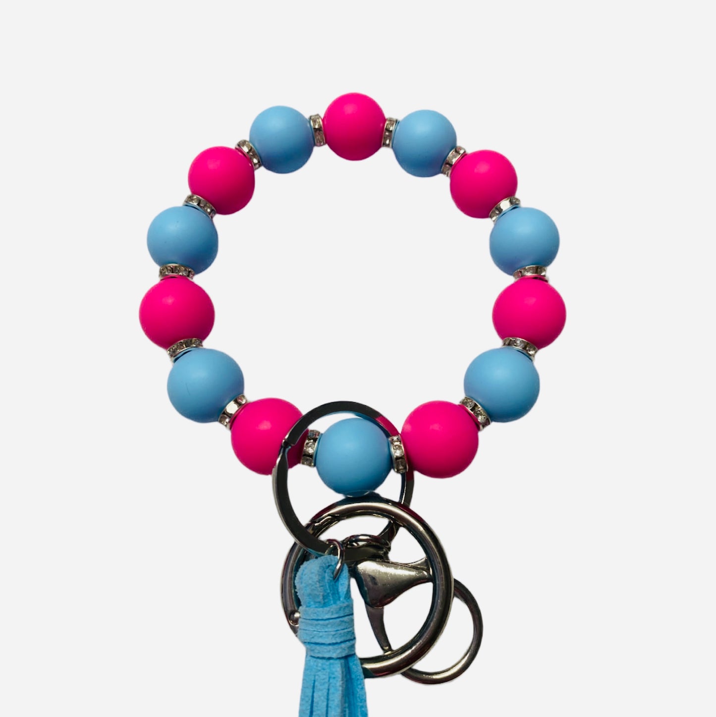 Teal and Pink Silicone Bead Safety and Accessory Keychain Set