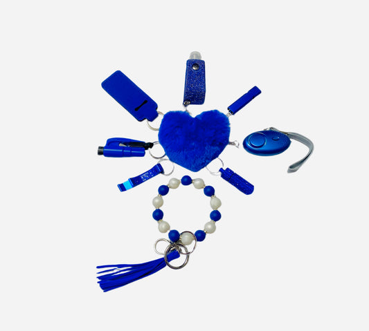 Dark Blue Silicone Bead Safety and Accessory Keychain Set