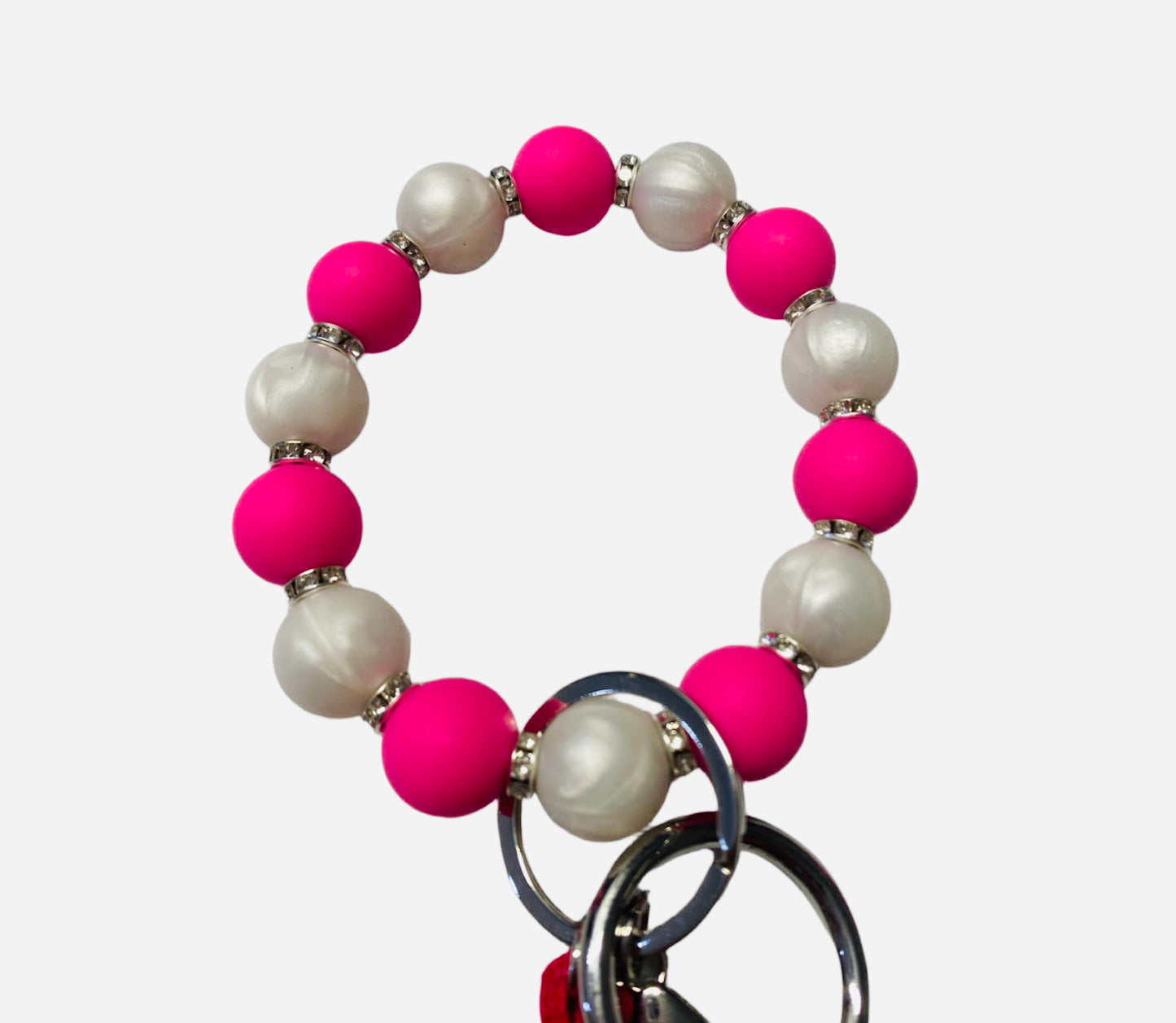Pink Silicone Bead Safety and Accessory Keychain Set