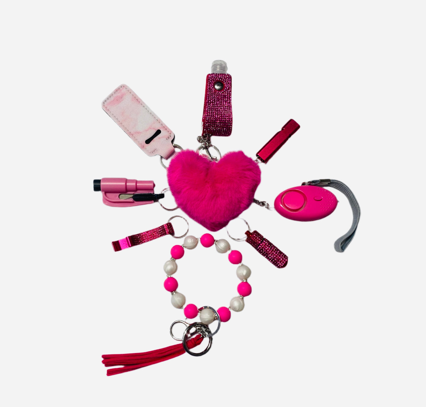 Pink Silicone Bead Safety and Accessory Keychain Set