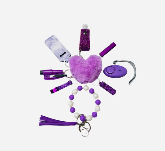 Purple Silicone Bead Safety and Accessory Keychain Set