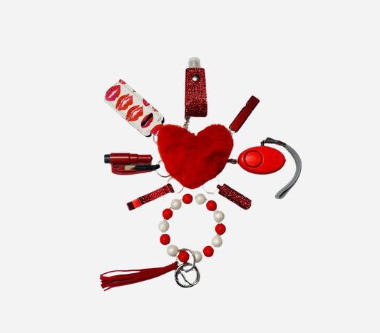 Red Silicone Bead Safety and Accessory Keychain Set