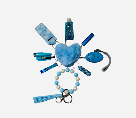 Blue Silicone Bead Safety and Accessory Keychain Set