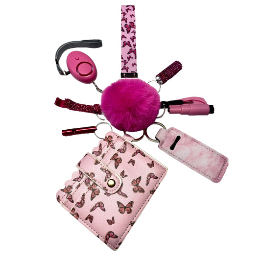 "Pink Butterfly" Safety and Accessory Keychain Set