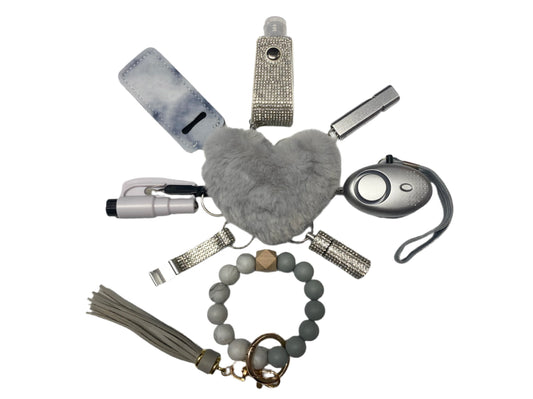 Silver Silicone Bead Safety and Accessory Keychain Set