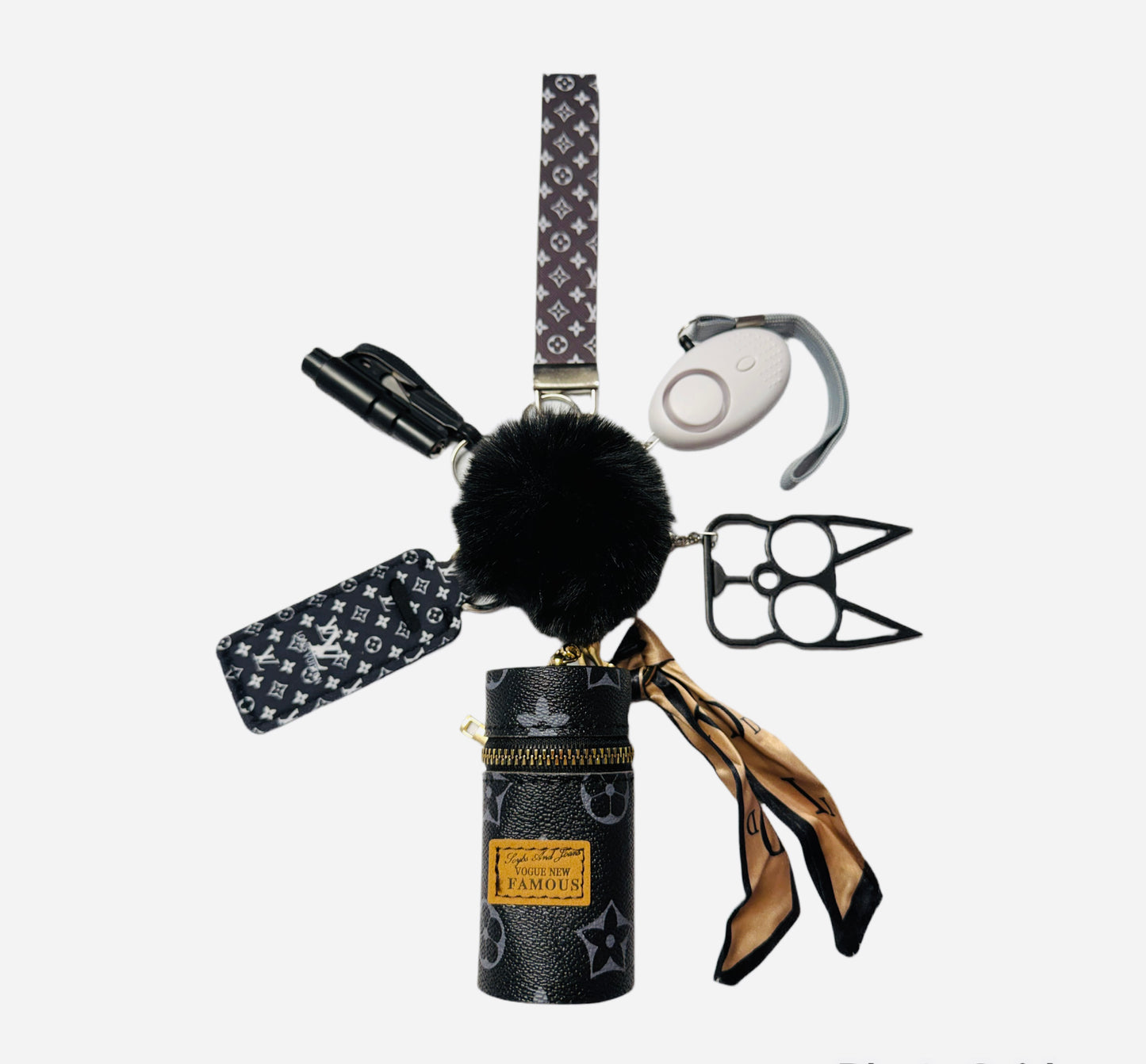 "Black LV Stylish Wristlet" Safety and Accessory Keychain Set