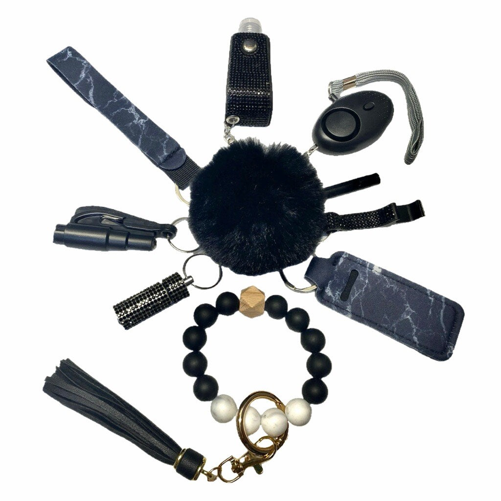 Black Silicone Beads Safety and Accessory Keychain Set