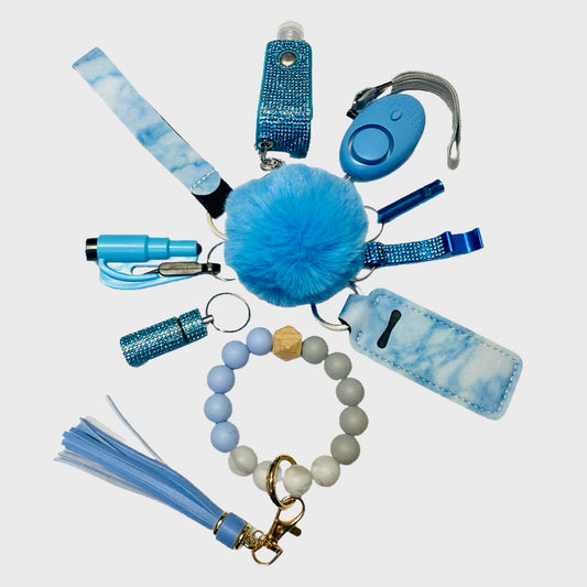 Blue Silicone Beads Safety and Accessory Keychain Set