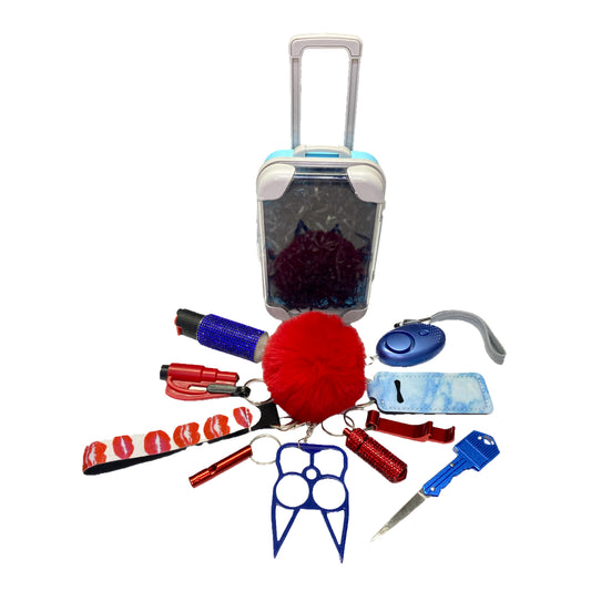 Blue & Red Mixture 12 Piece Self Defense Keychain Set & Accessories