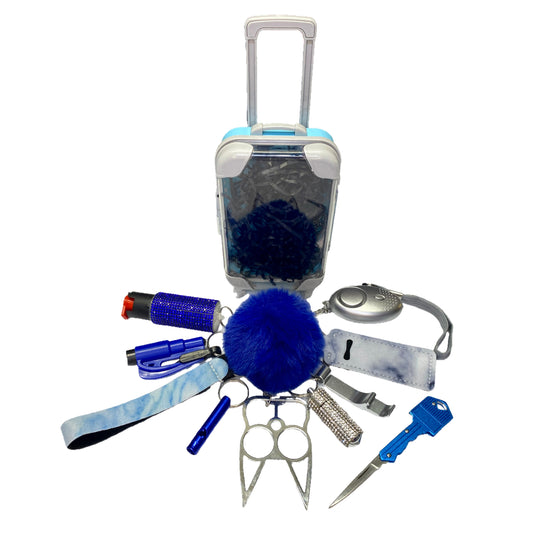 Blue & Silver Mixture 12 Piece Self Defense Keychain Set & Accessories