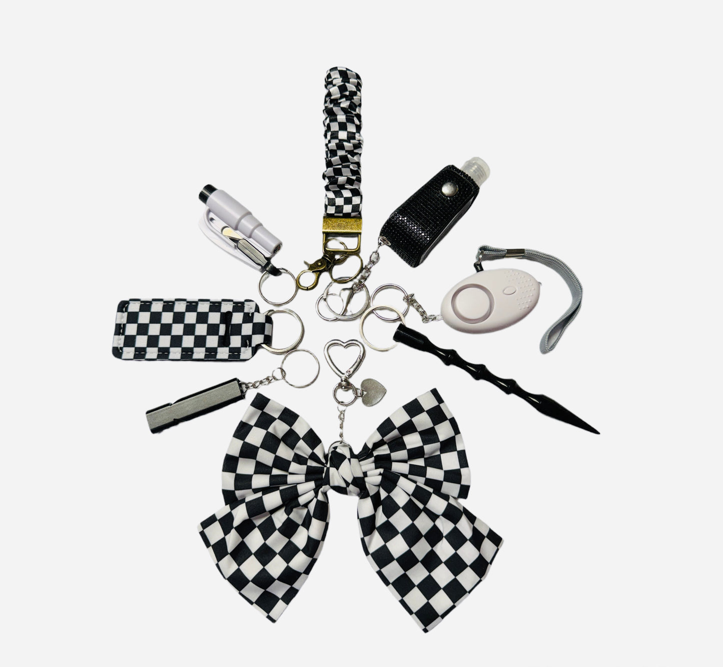 "Checkered Bow" Safety and Accessory Keychain Set