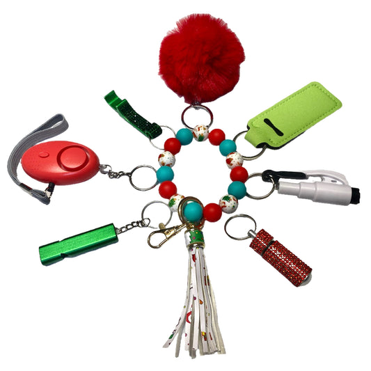 Christmas Themed Santa Silicone Beads Safety and Accessory Keychain Set