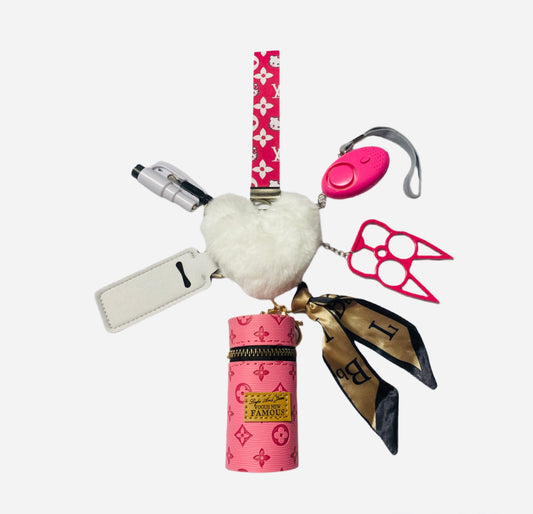 "HK LV Stylish Wristlet" Safety and Accessory Keychain Set