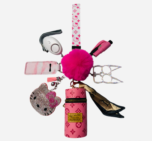 "HK LV Stylish Wristlet" Safety and Accessory Keychain Set