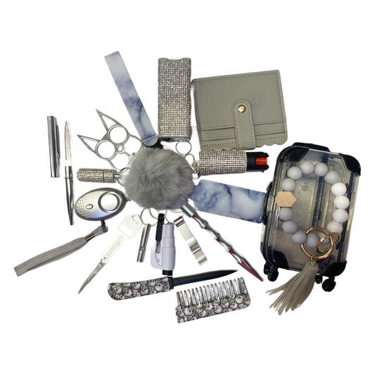 Silver 18 Piece Self Defense Keychain Set & Accessories