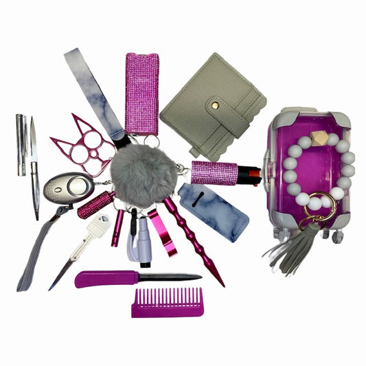 Bling Pink & Silver Mixture 18 Piece Self Defense Keychain Set & Accessories