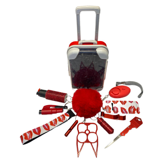 Red 12 Piece Self Defense Keychain Set & Accessories