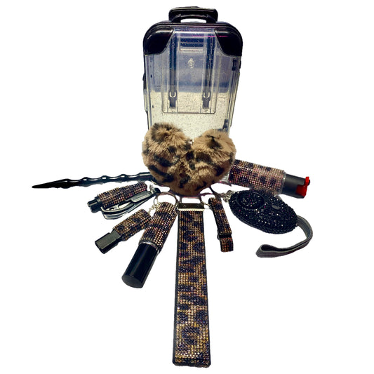 10 Piece Leopard Bling Self Defense Keychain Set & Accessories