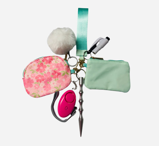 "Mint Green Mini Wallets" Safety and Accessory Keychain Set