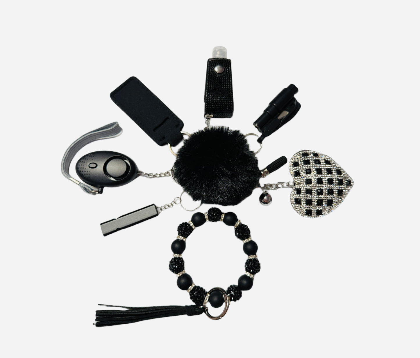 Black Silicone Bead Safety and Accessory Keychain Set