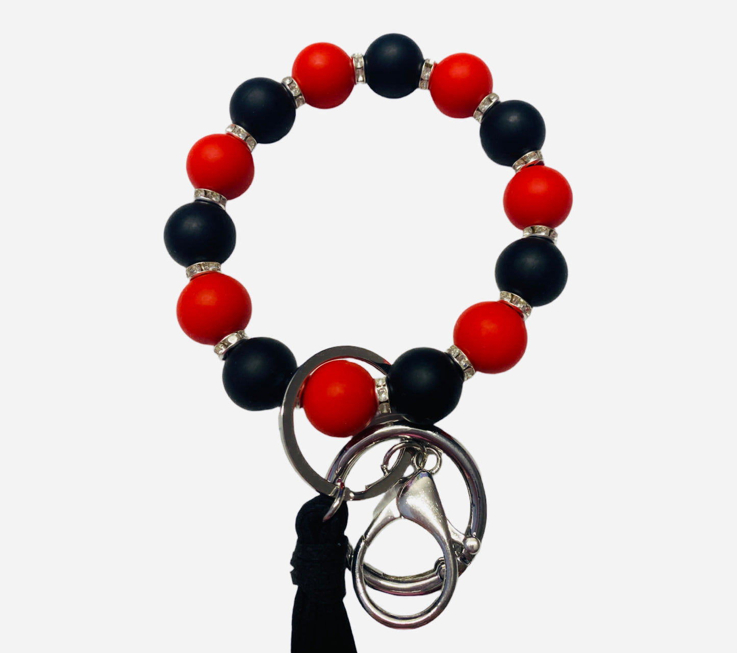 Black and Red Silicone Bead Safety and Accessory Keychain Set