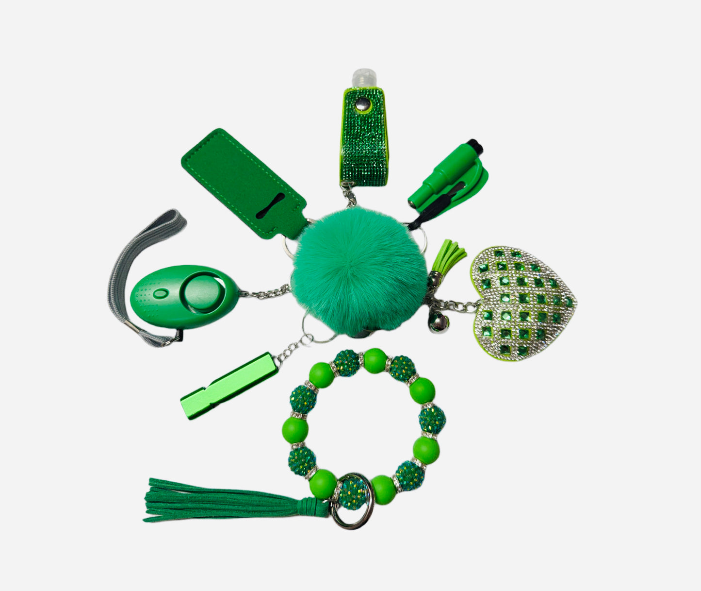 Green Silicone Bead Safety and Accessory Keychain Set