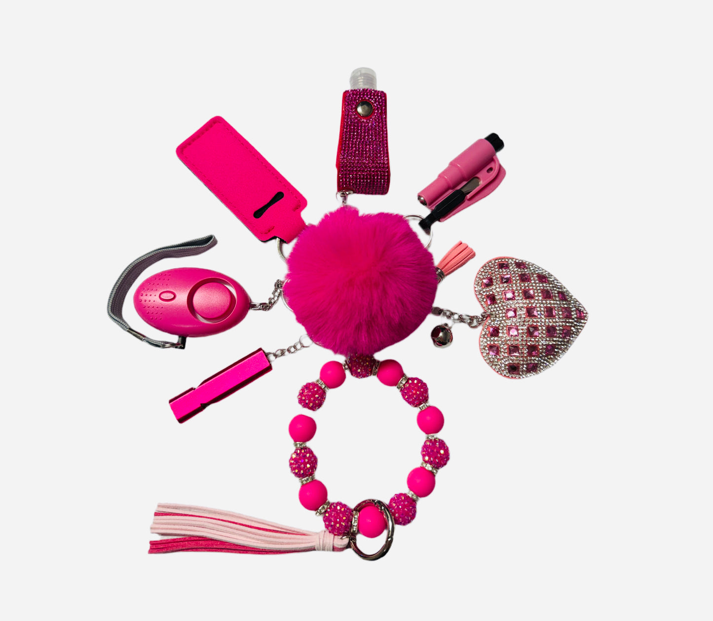 Pink Silicone Bead Safety and Accessory Keychain Set