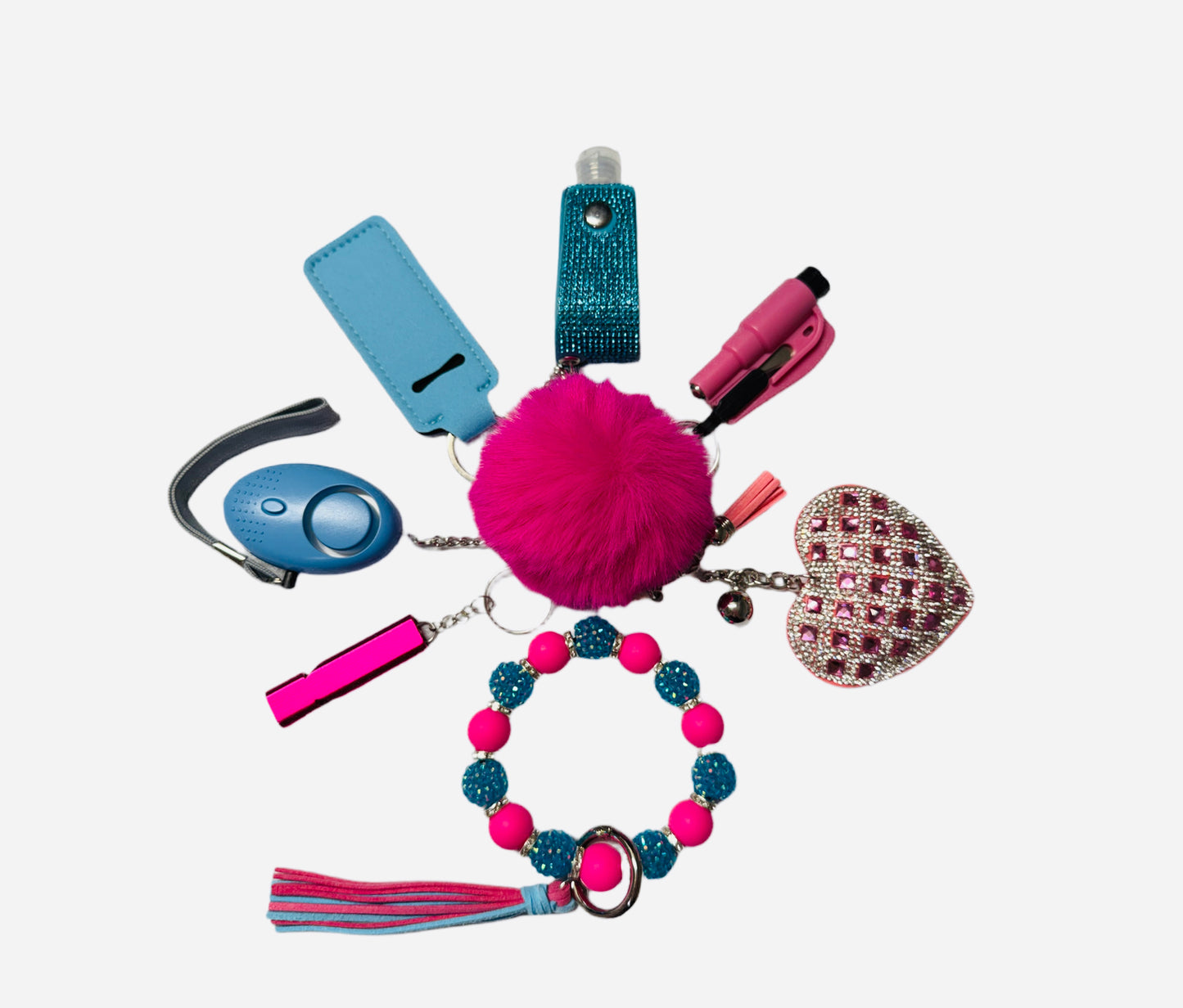 Teal and Pink Silicone Bead Safety and Accessory Keychain Set