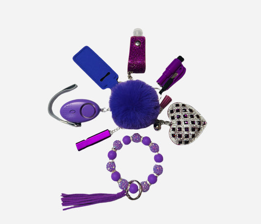 Purple Silicone Bead Safety and Accessory Keychain Set