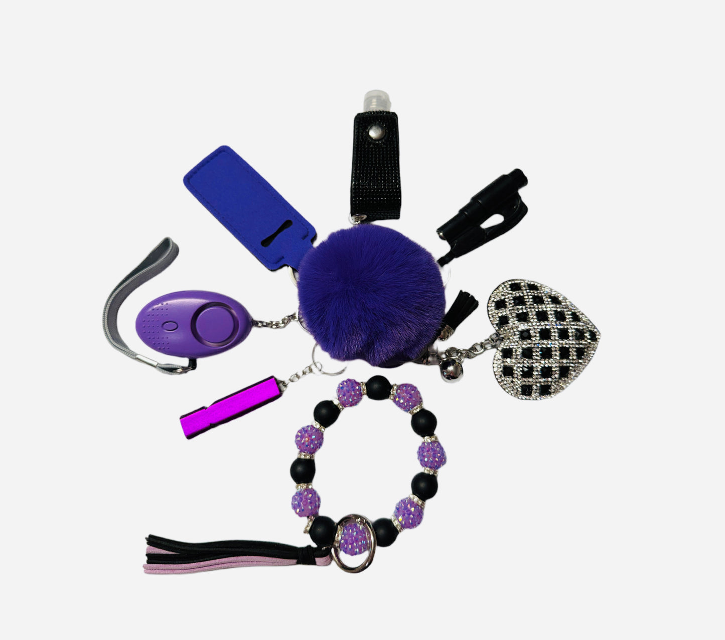 Purple and Black Silicone Bead Safety and Accessory Keychain Set