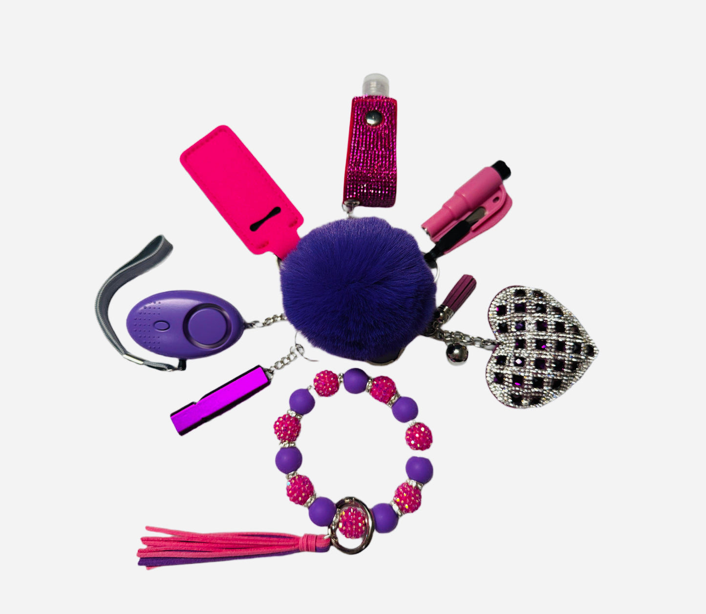 Purple and Pink Silicone Bead Safety and Accessory Keychain Set