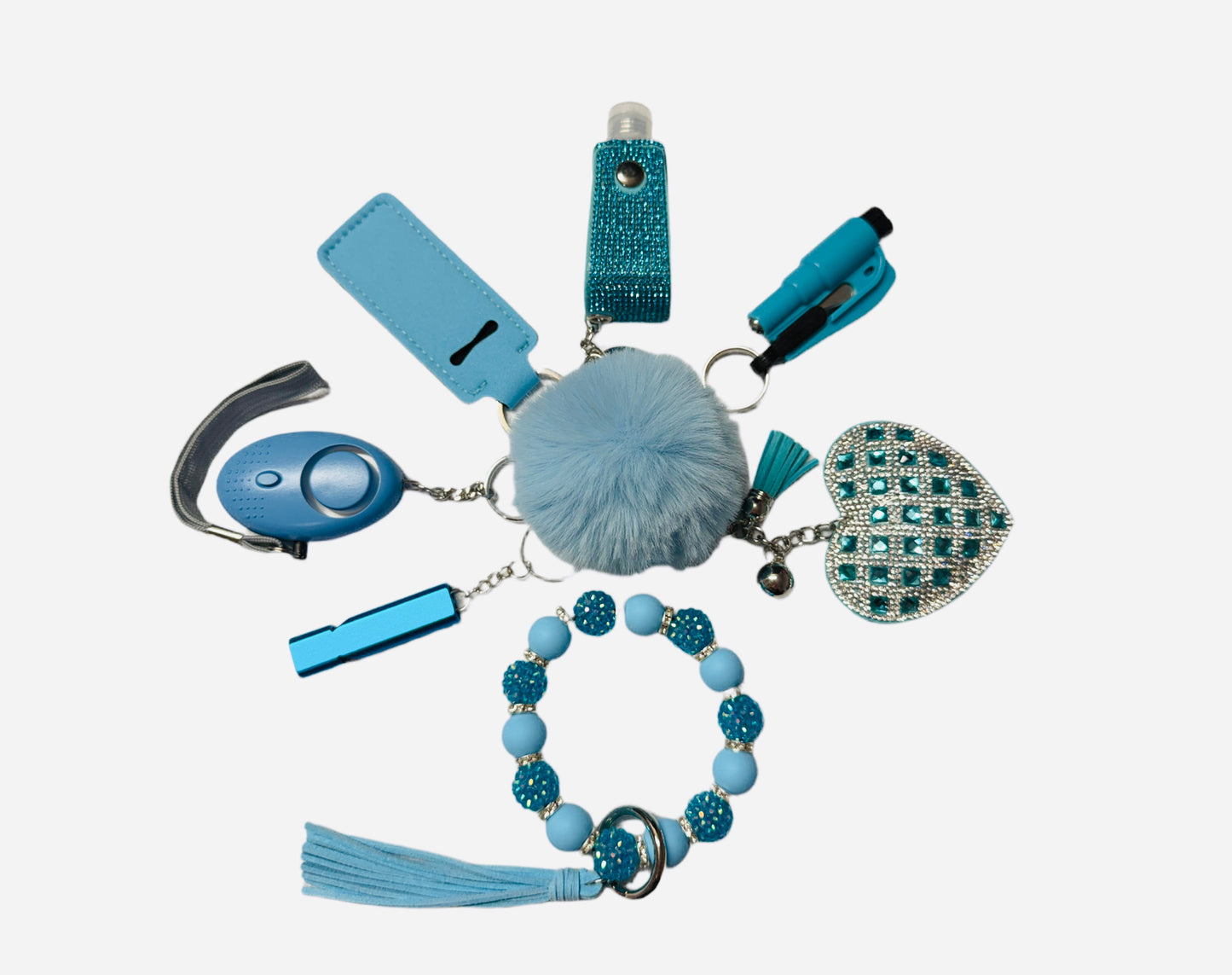 Teal Silicone Bead Safety and Accessory Keychain Set