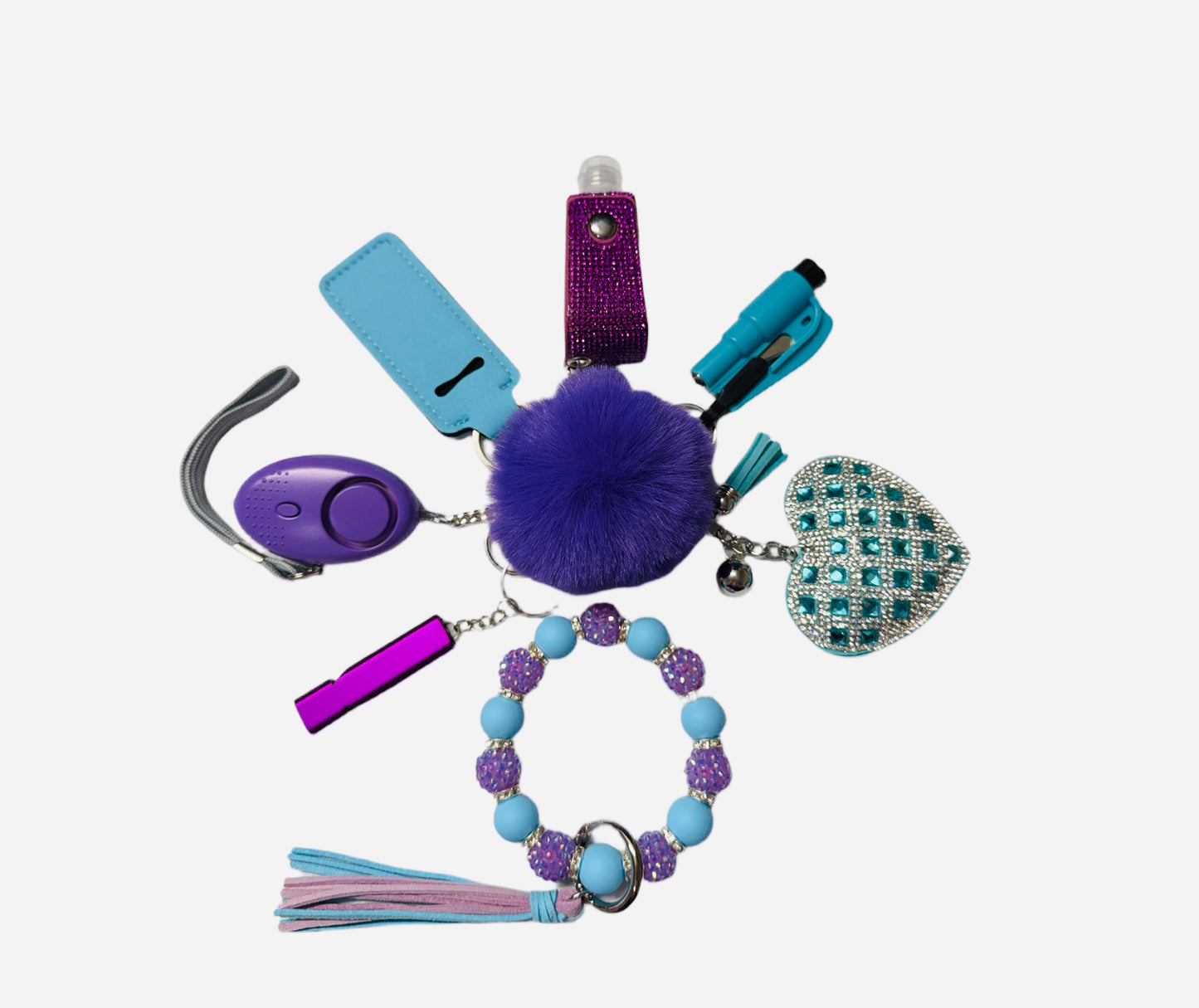 Purple and Teal Silicone Bead Safety and Accessory Keychain Set