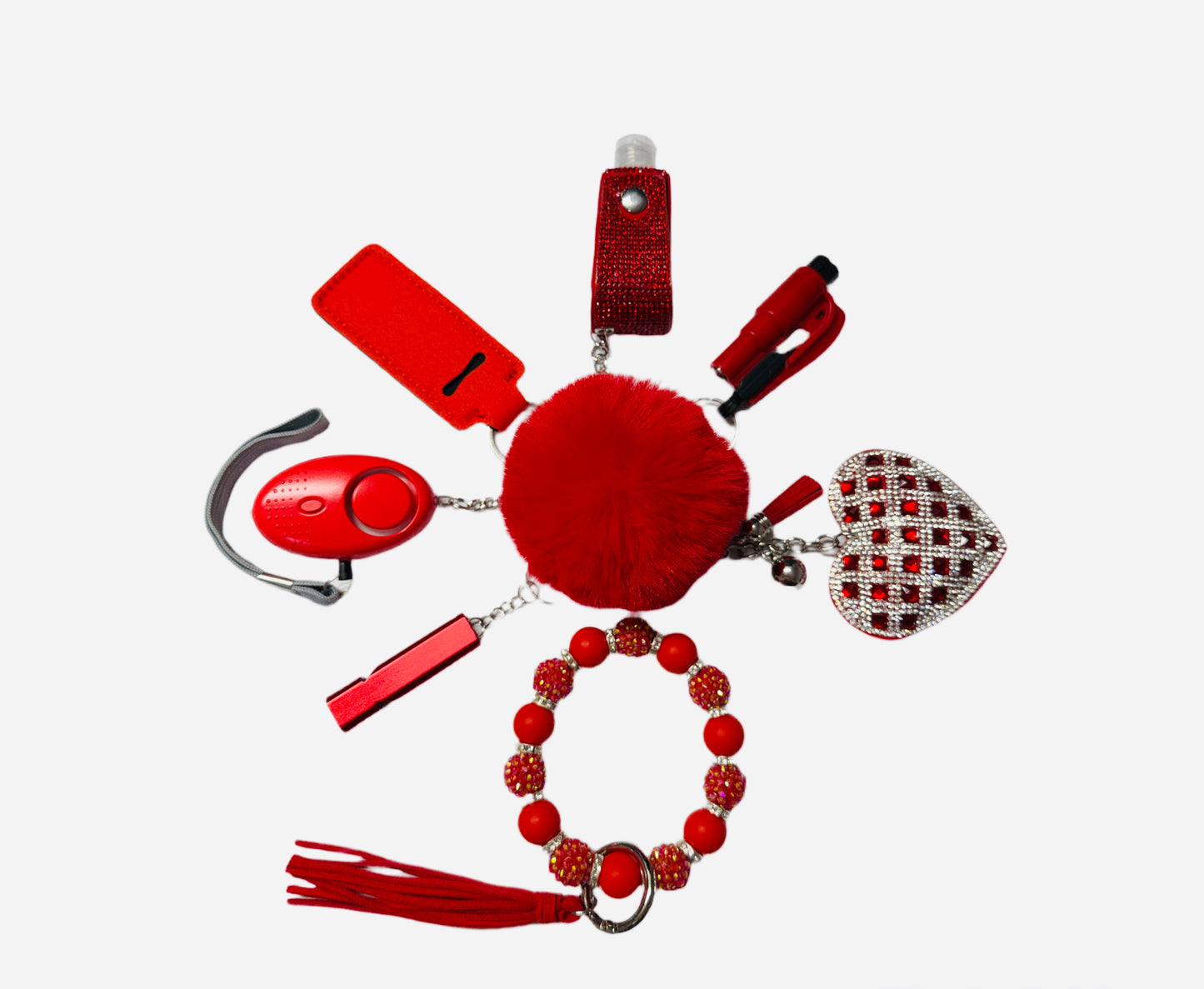 Red Silicone Bead Safety and Accessory Keychain Set