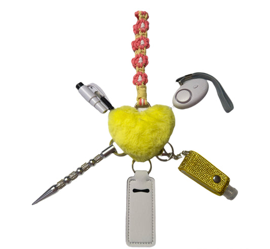 "Peach and Yellow Macrame" Safety and Accessory Keychain Set