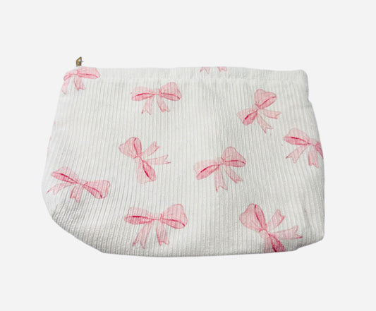 Pink Bow Corduroy Zipper Bag