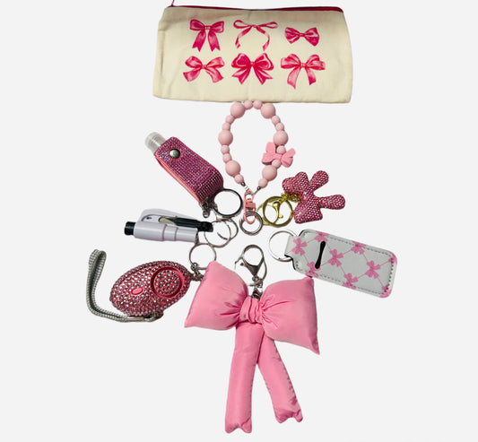 "Pink Bow" Safety and Accessory Keychain Set