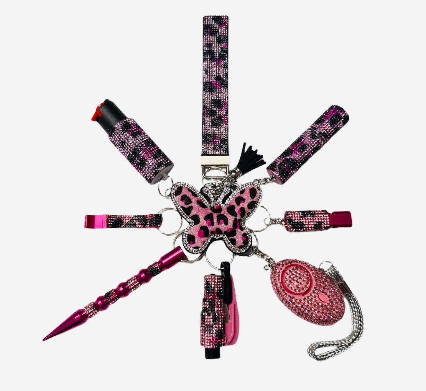 Pink Cheetah Bling Self Defense Keychain Set & Accessories