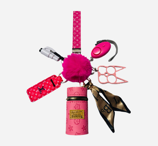 "Pink LV Stylish Wristlet" Safety and Accessory Keychain Set