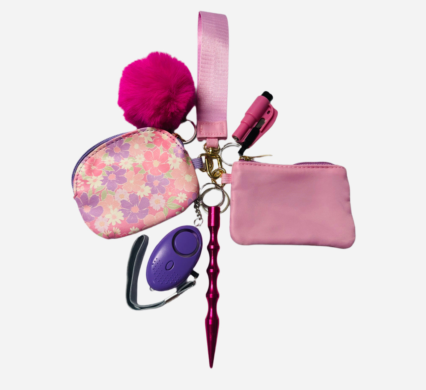 "Pink Mini Wallets" Safety and Accessory Keychain Set