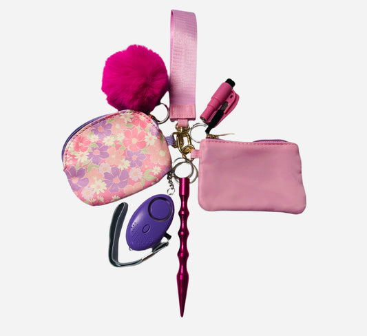 "Pink Mini Wallets" Safety and Accessory Keychain Set