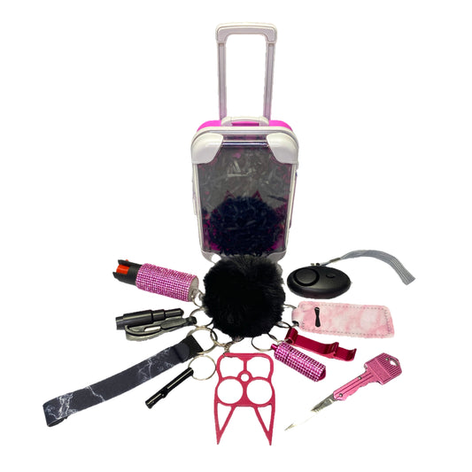 Pink and Black Mixture 12 Piece Self Defense Keychain Set & Accessories