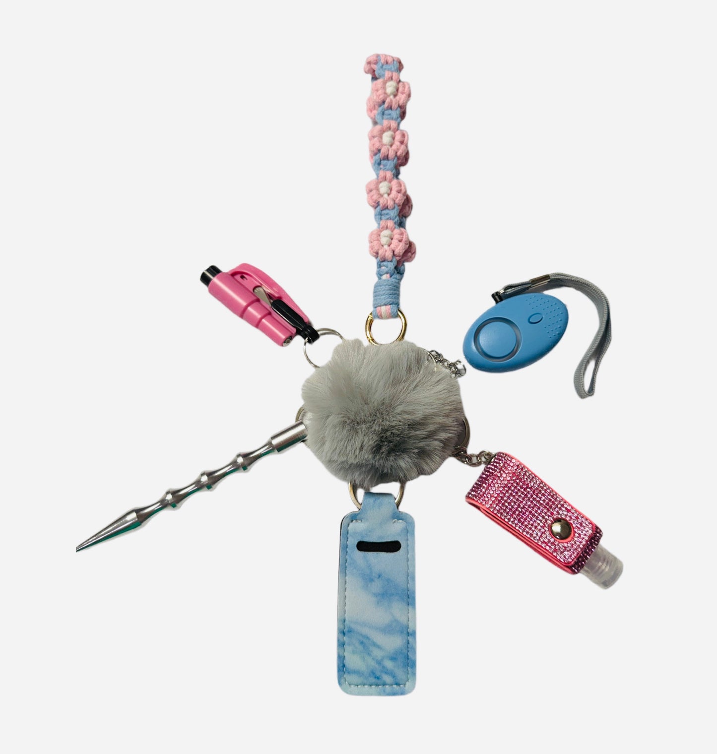 "Pink and Blue Crochet" Safety and Accessory Keychain Set