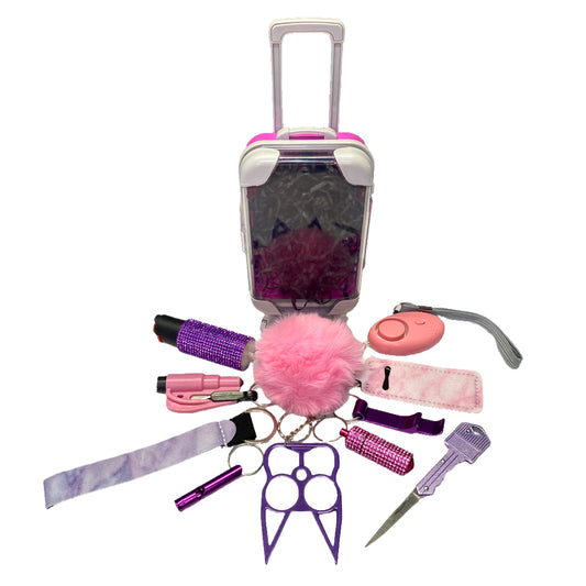 Purple & Pink Mixture 12 Piece Self Defense Keychain Set & Accessories