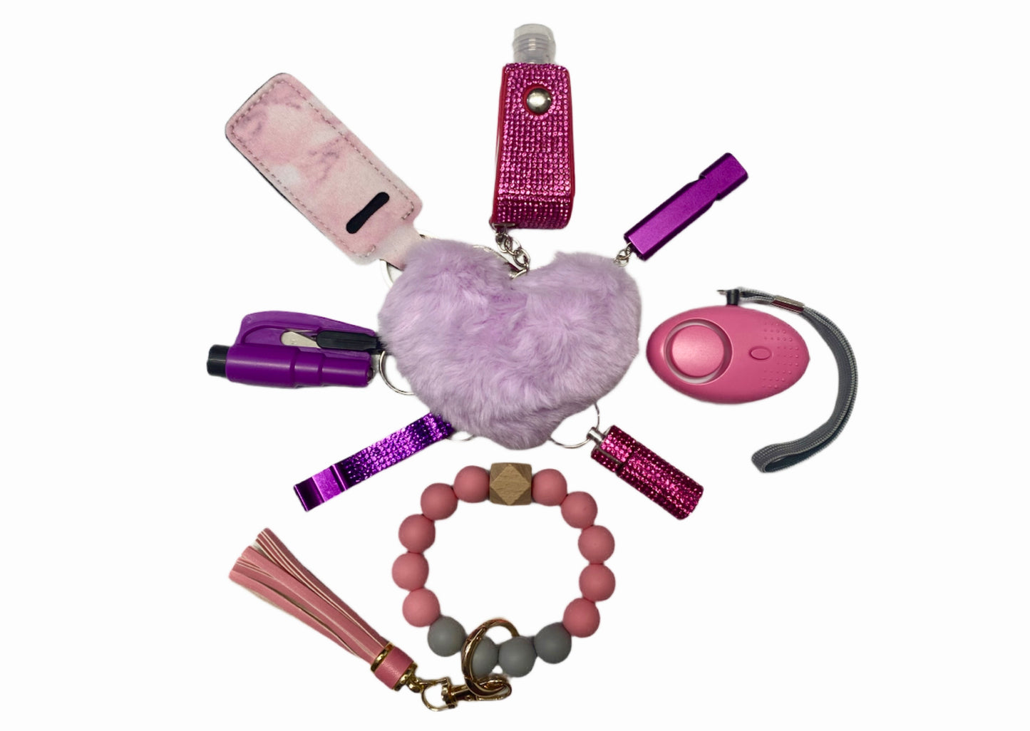 Pink and Purple Color Mix w/ Silicone Beads Safety and Accessory Keychain Set