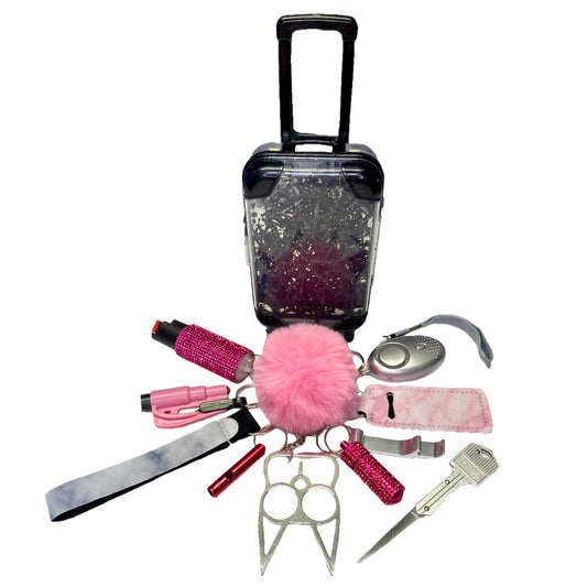 Pink and Silver Mixture 12 Piece Self Defense Keychain Set & Accessories