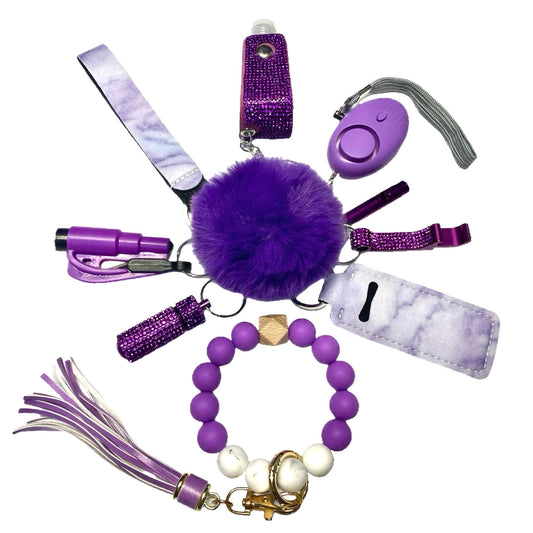 Purple Silicone Beads Safety and Accessory Keychain Set